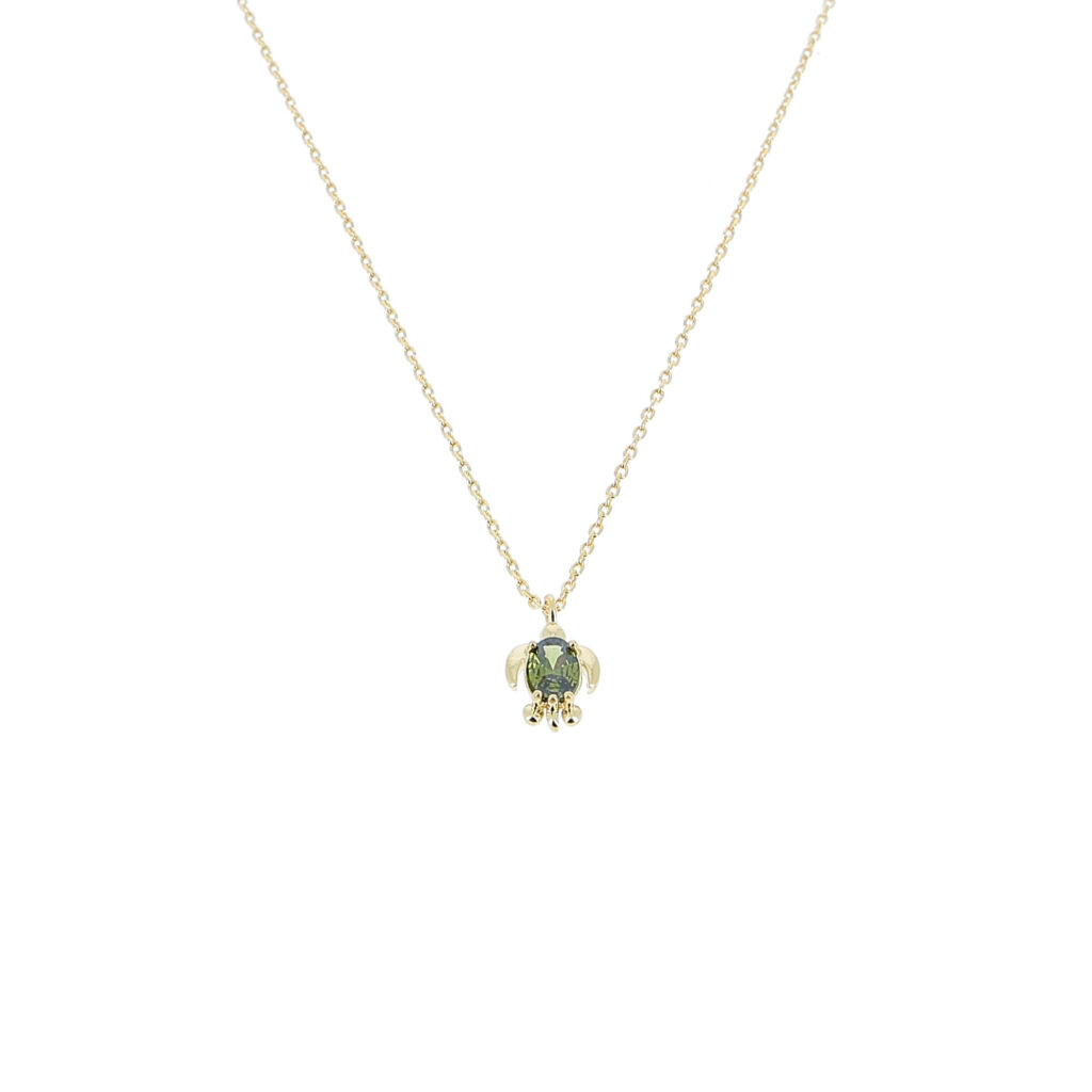 Collier tortue strass vert