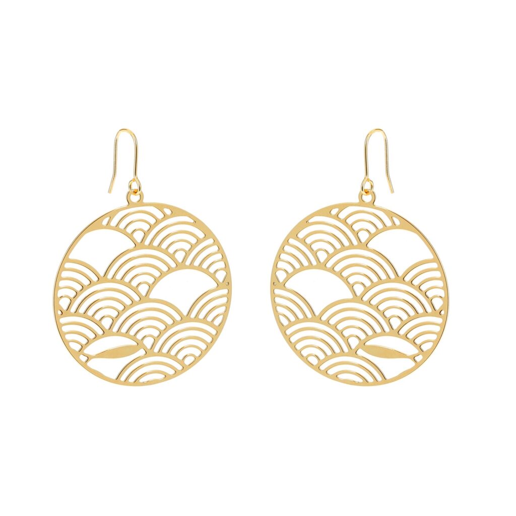 Boucles d'oreilles Seigaiha doré or 24 carats