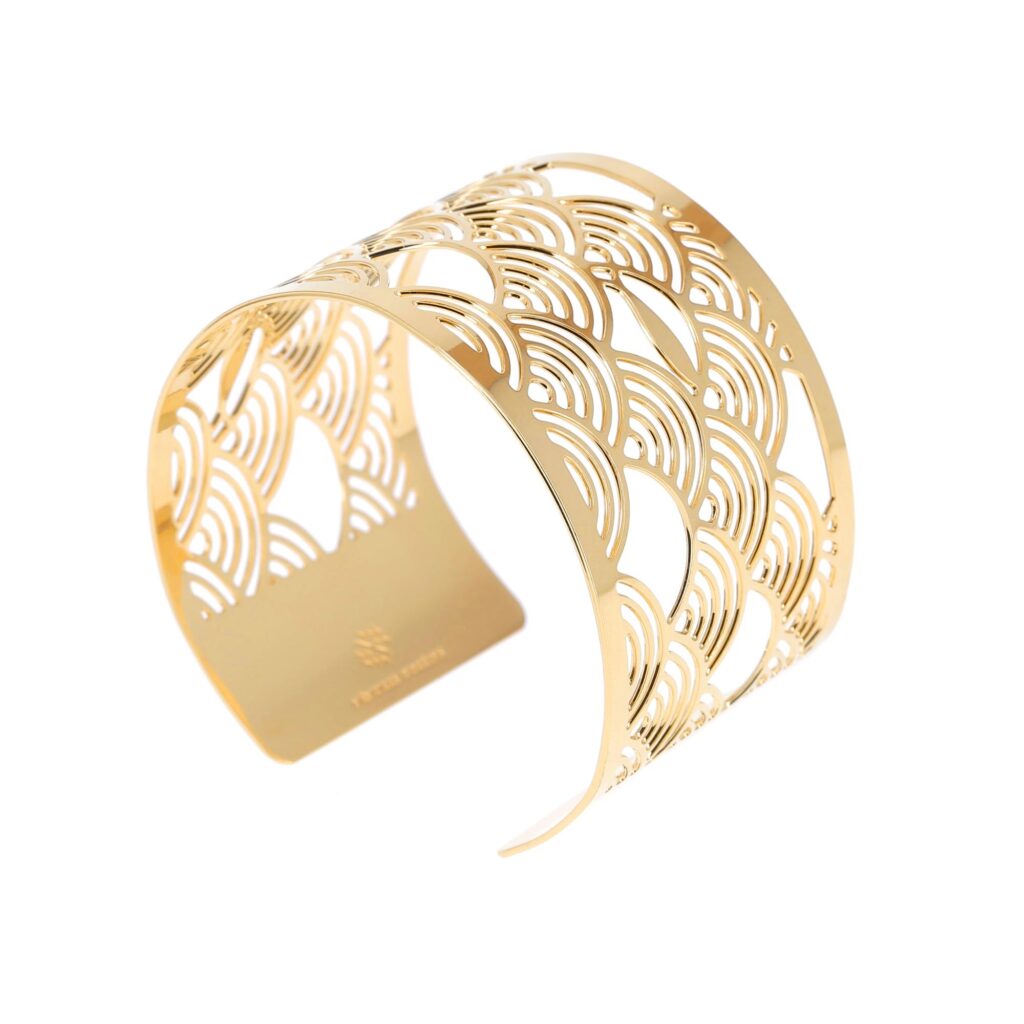 Bracelet manchette Seigaiha doré or 24 carats