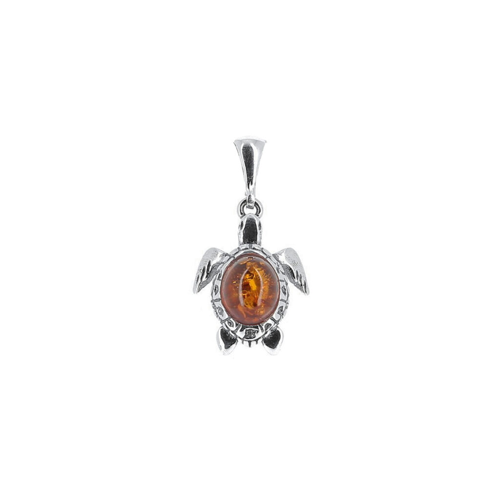 Pendentif tortue ambre et argent