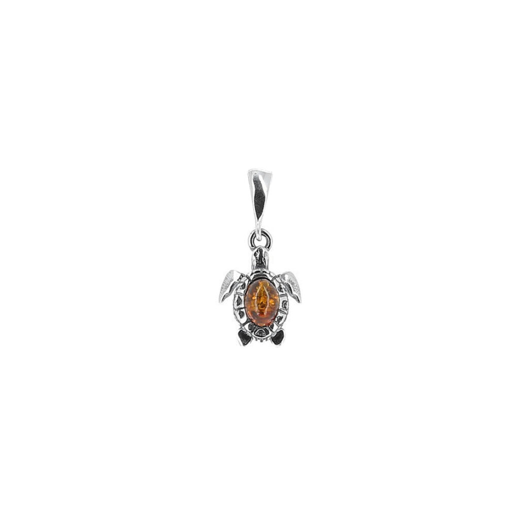 Pendentif tortue ambre et argent